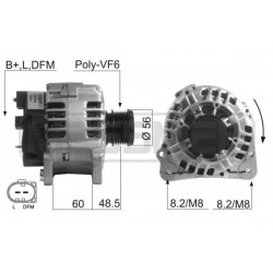 Alternator VW Caddy, Transporter 1.6D 14V 65A